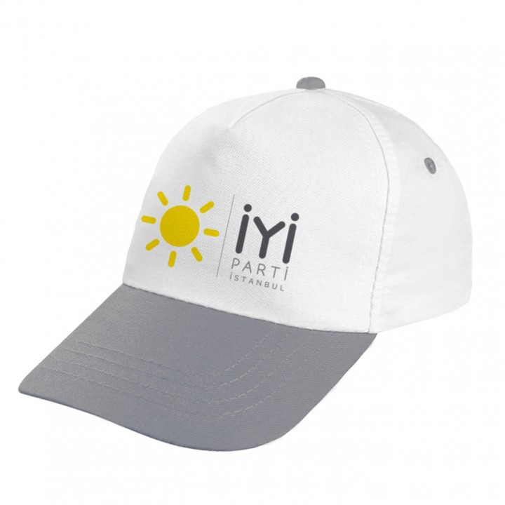 İYİ Parti logolu beyaz 5 panel polyester siperli seçim ve miting promosyon şapkası
